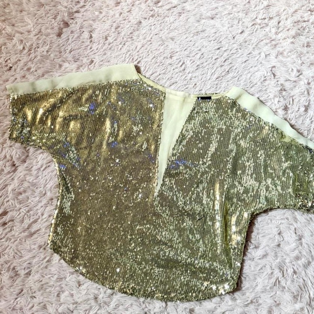 Gold Sequin Vegas Glamour Angel Core Dolman Top Womens S Whimsical Celestial
